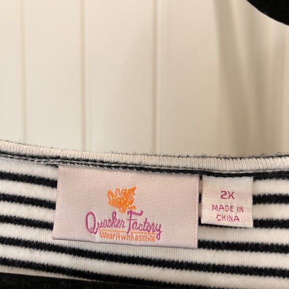 Quacker Factory Shirt Womens Size 2X Bumble Bee Embroidered Black White Striped - Picture 5 of 10